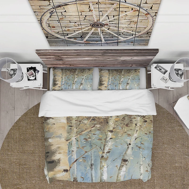 Designart 'White Birch Forest I' Farmhouse Bedding Set