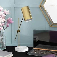 23" Modern Industrial Stylish Bronze Brass Metal Task Lamp with White Marble Base 