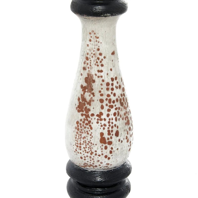 16" Black & White Wood Farmhouse Candlestick Holder Set