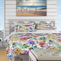 Designart 'Modern Seashells Pattern' Nautical & Coastal Bedding Set
