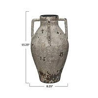 Hello Honey® 15.25" White Decorative Metal Urn with Handles & Heavily Distressed Finish