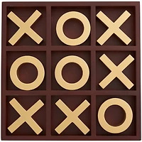 14" x 14" Brown Wooden Tic Tac Toe Game Set with Gold X & O Pieces
