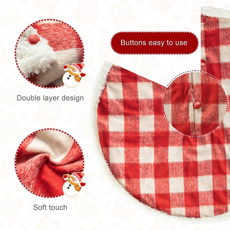 Glitzhome® 4ft. Red & White Plaid Reversible Sherpa & Flannel Christmas Tree Skirt