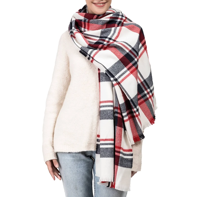 Glitzhome® 70" Red, White & Navy Scarf with Fringe