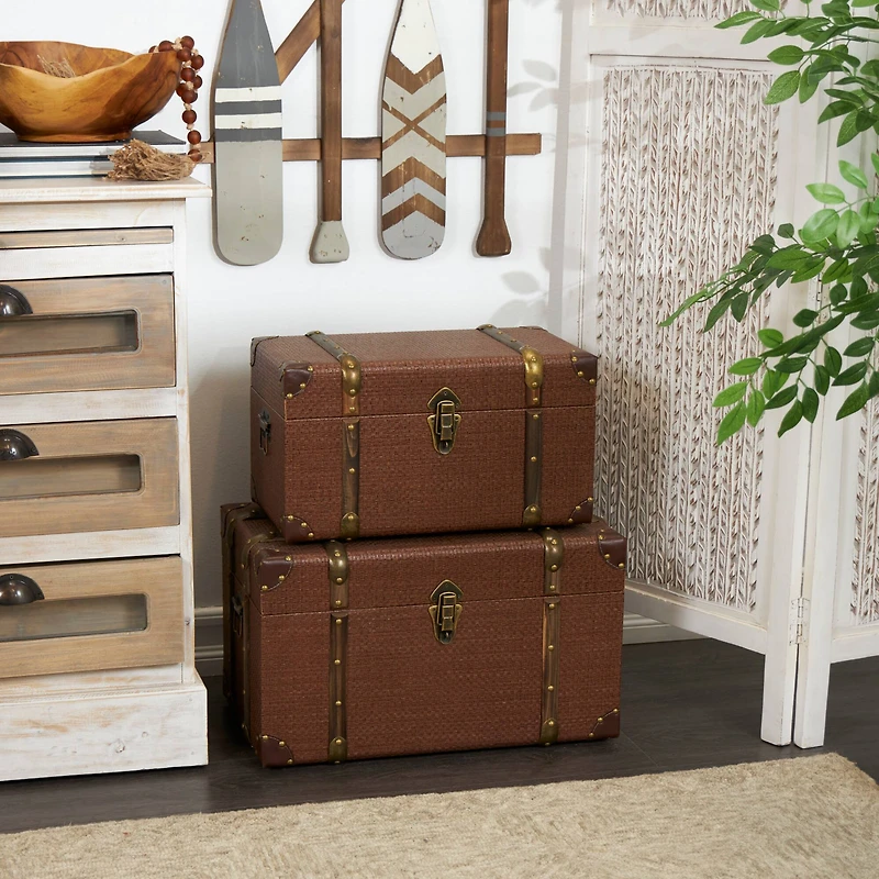 Brown Inspired Trunk with Latches & Leather Accent Set 