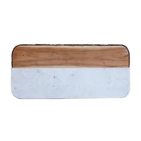 15.5" White Marble & Mango Wood Rectangle Cheese Board