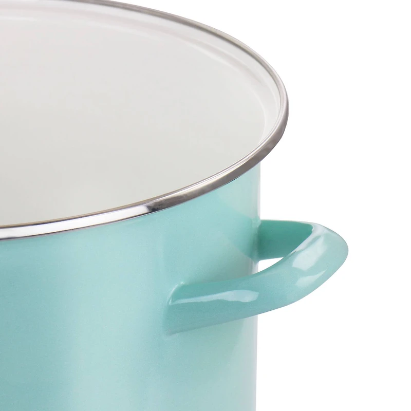 Martha Stewart 12qt. Turquoise Enamel On Steel Stock Pot With Glass Lid
