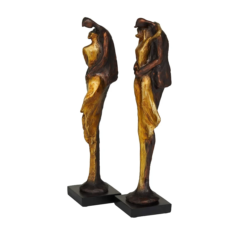 Bronze Polystone Modern People Sculpture, Set of 2" 4", 17"