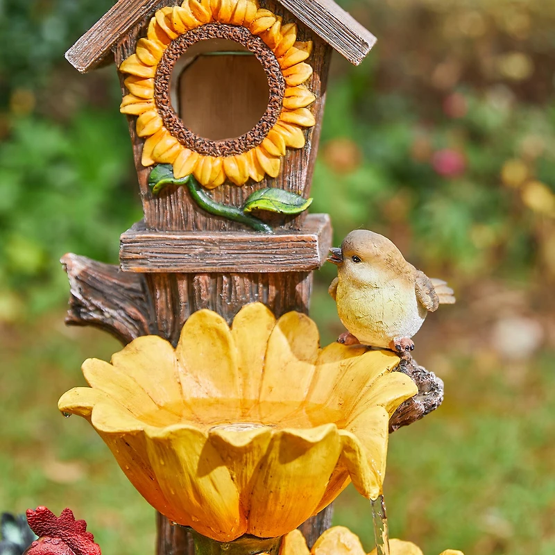 Glitzhome® 28.5" Farmhouse Sunflowers & Birdhouse Outdoor Fountain