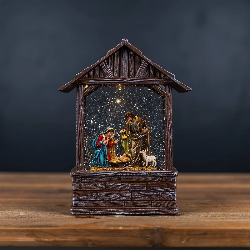 8.25" LED Snow Globe Nativity Barn