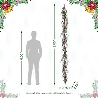 Glitzhome® 9ft Christmas Greenery Eucalyptus Garland with Red Berries
