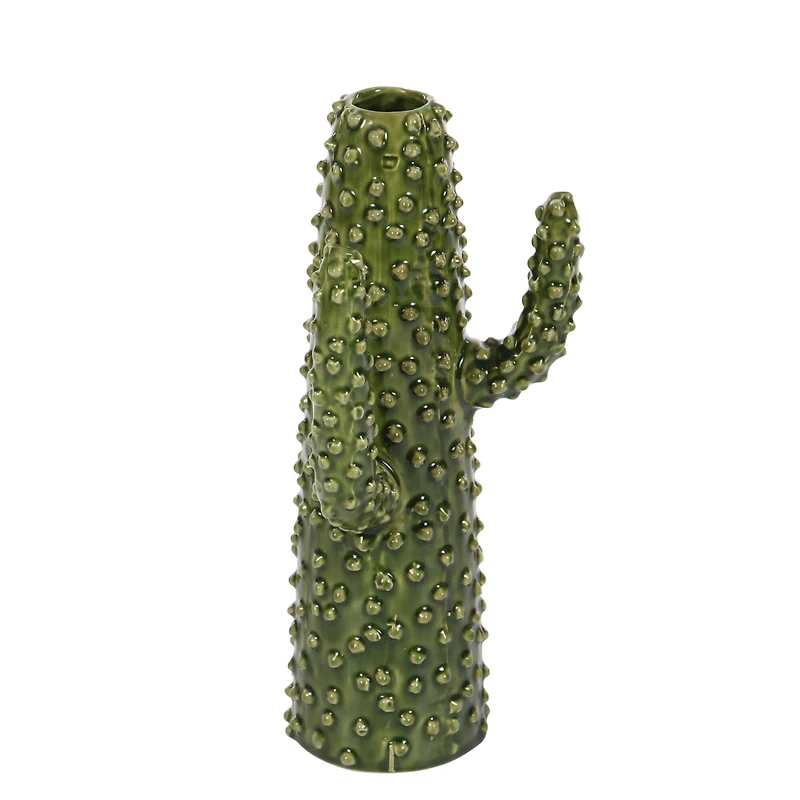 Green Ceramic Eclectic Vase, 12" x 5" x 6"