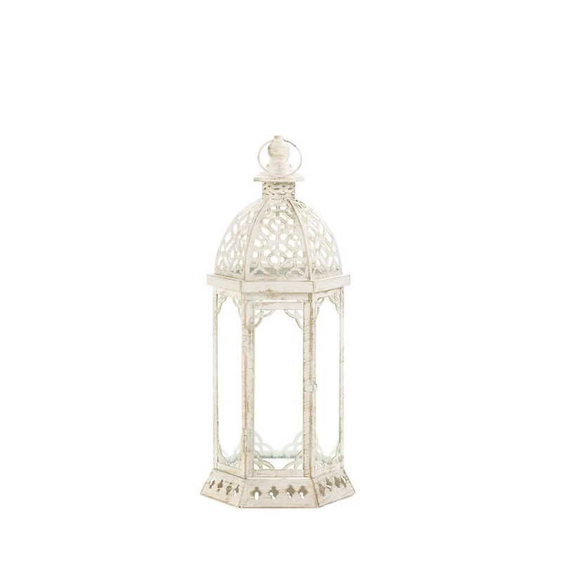 16'' Graceful Distressed White Lantern