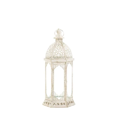 16'' Graceful Distressed White Lantern