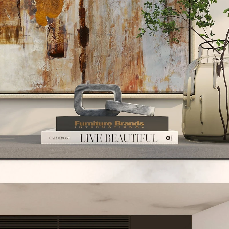 9.75" Gray Marble Geometric 2-Link Chain Sculpture Décor