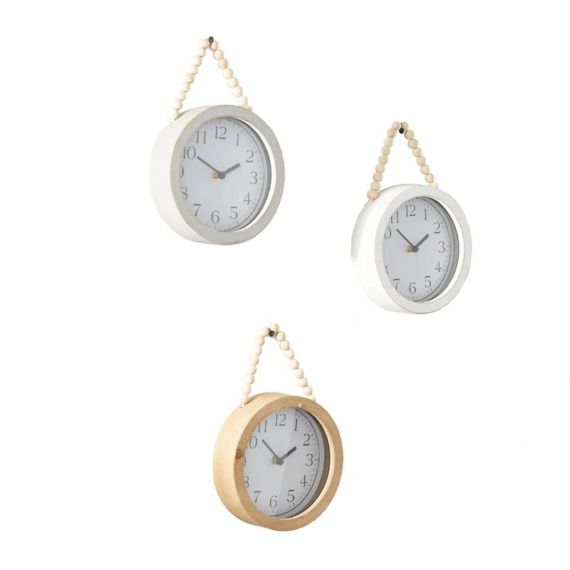 10" Traditional White Wood Wall Clock with Rope Strap Set