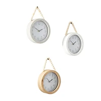 10" Traditional White Wood Wall Clock with Rope Strap Set