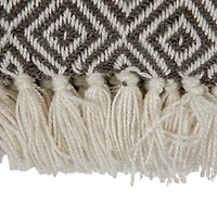 Hello Honey® Charcoal & Cream Geometric Hand-Woven Reclaimed Fabric Throw with Fringe