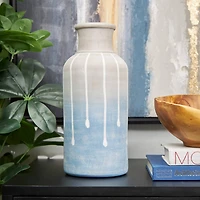 15" Blue & Gray Ceramic Abstract Ombre Drip Vase