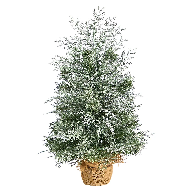 2ft. Pre-Lit Winter Frosted Artificial Christmas Tree in Burlap Base, Warm White LED Lights