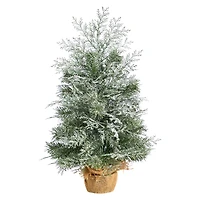 2ft. Pre-Lit Winter Frosted Artificial Christmas Tree in Burlap Base, Warm White LED Lights
