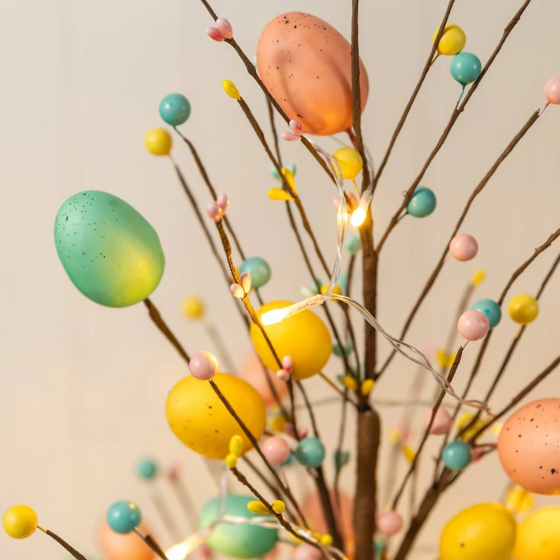 Glitzhome® 36" Lighted Easter Egg & Berries Urn Porch Tree with Timer