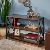 Walker Edison Dark Walnut X-Frame Industrial Wood Bookshelf