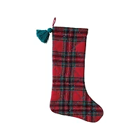 Hello Honey® 20" Red & Green Plaid Brushed Cotton Flannel Quilted Stocking with Tassel