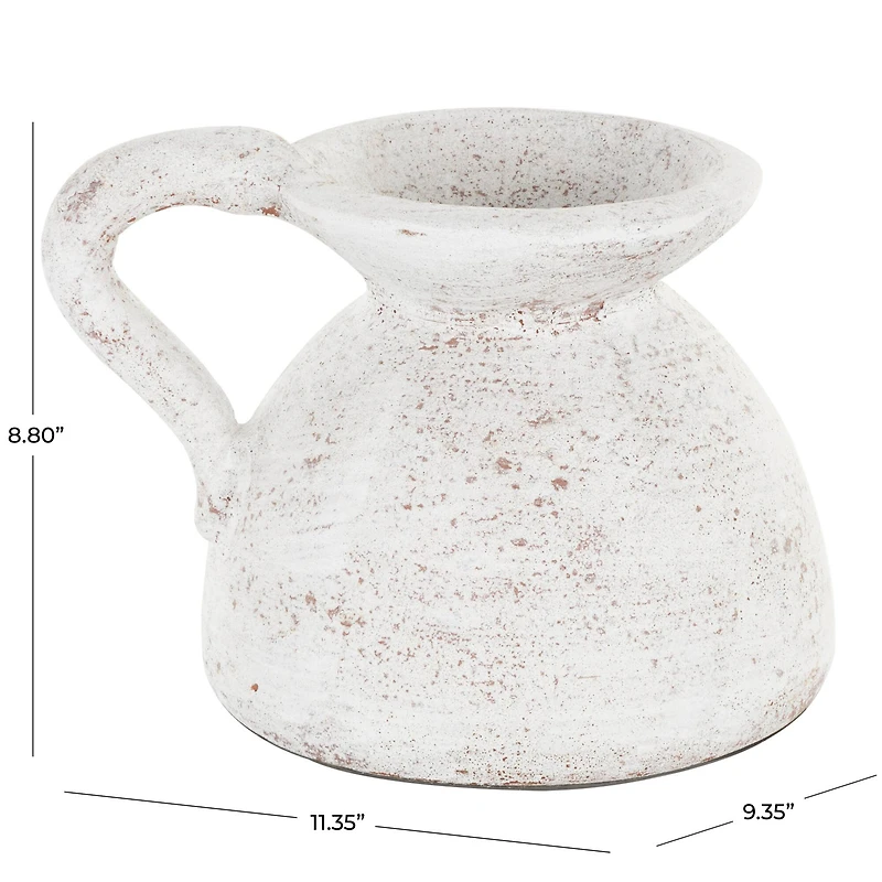 11" Cream Ceramic Textured Pot Vase with Handle