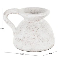 11" Cream Ceramic Textured Pot Vase with Handle