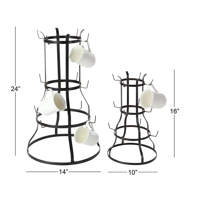 16" & 24" Black Metal Farmhouse Mug Holder Set