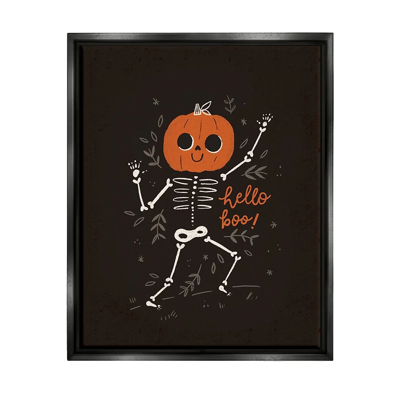 Stupell Industries Hello Boo Halloween Smiling Skeleton Framed Floater Canvas Wall Art