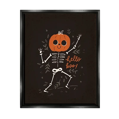 Stupell Industries Hello Boo Halloween Smiling Skeleton Framed Floater Canvas Wall Art