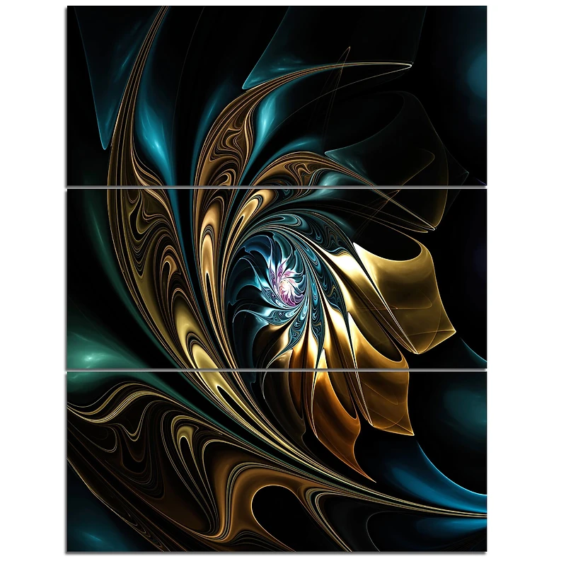 Designart - Brown Blue Fractal Flower in Black