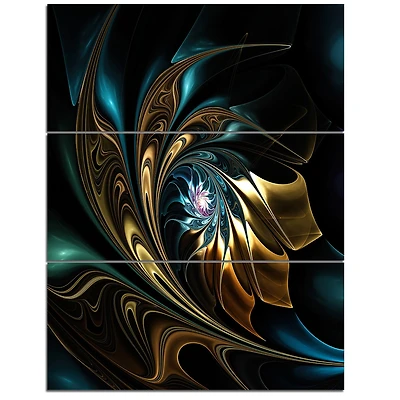 Designart - Brown Blue Fractal Flower in Black