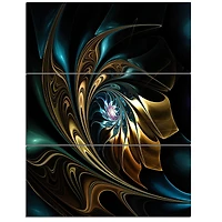 Designart - Brown Blue Fractal Flower in Black