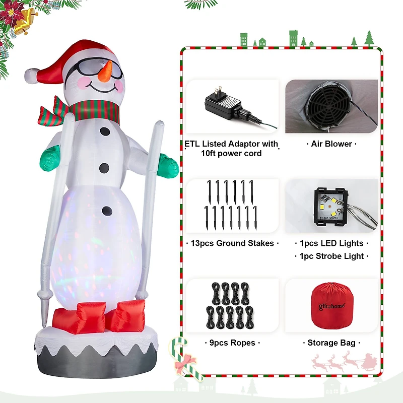 Glitzhome® 20FT Giant Lighted Inflatable Disco Skiing Snowman