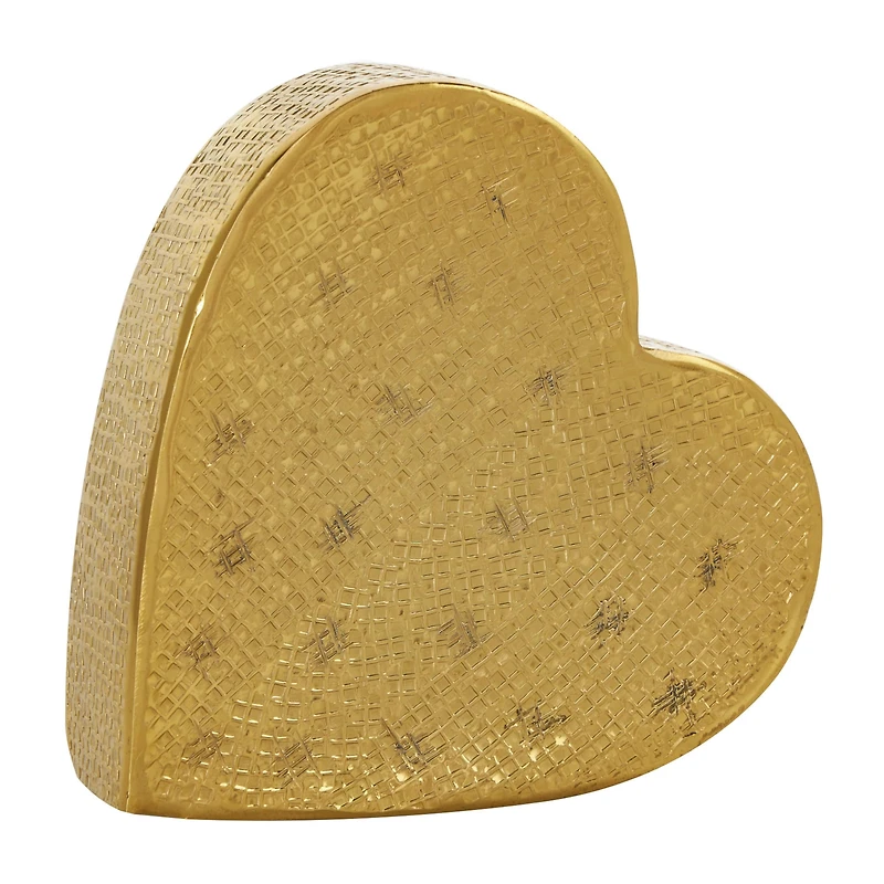 9" Gold Aluminum Slanted Heart Sculpture with Textured Exterior