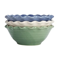 Hello Honey® 10" Blue, Green & Cream Stoneware Bowl with Scalloped Edge Set