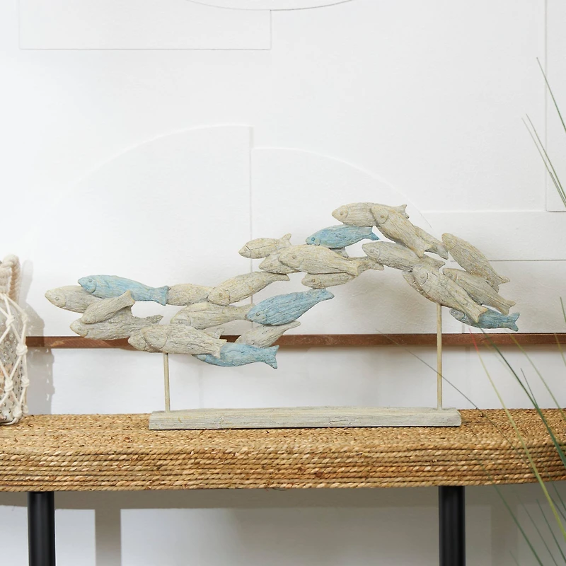 24" Light Blue Ombre Textured Polystone Fish Swimming Sculpture with Stand