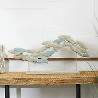 24" Light Blue Ombre Textured Polystone Fish Swimming Sculpture with Stand