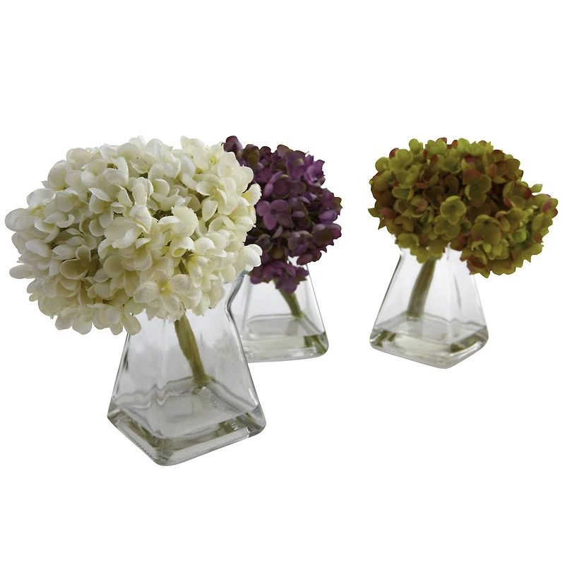 Green, Purple & White Hydrangea with Vase, 3ct.