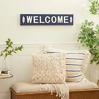 Coastal Blue and White Wood and Metal Welcome Sign, 6" x 32" x 2"