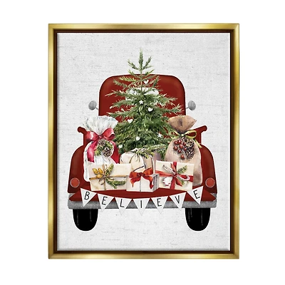 Stupell Industries Believe Seasonal Christmas Truck Framed Floater Canvas Wall Art