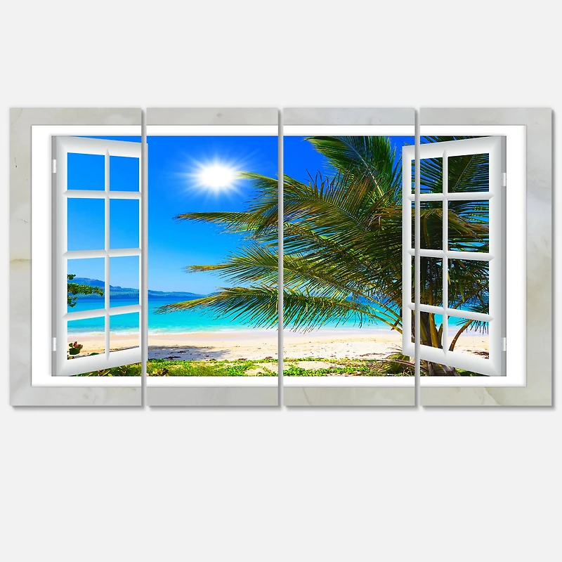 Designart - Window Open to Beach with Palm