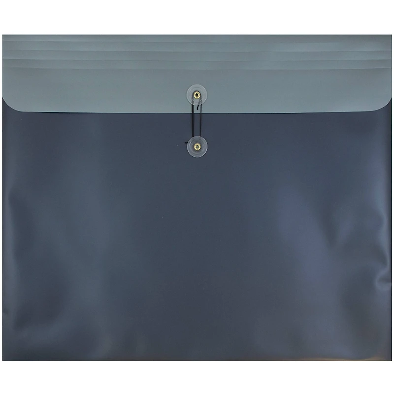 JAM Paper 15" x 18" Metallic Charcoal Blue Button & String Closure Plastic Envelope, 12ct.