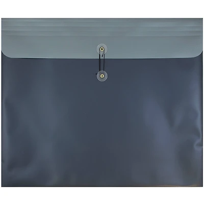 JAM Paper 15" x 18" Metallic Charcoal Blue Button & String Closure Plastic Envelope, 12ct.