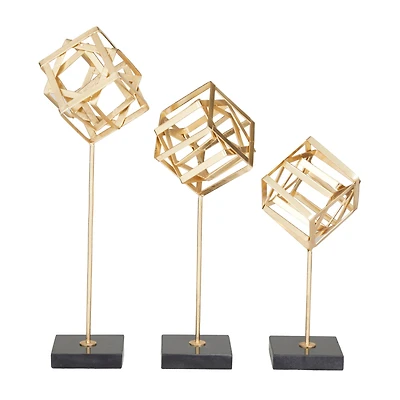 CosmoLiving by Cosmopolitan Set of 3 Gold Marble Contemporary Sculpture, 19" x 6" x 6"