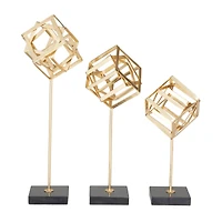 CosmoLiving by Cosmopolitan Set of 3 Gold Marble Contemporary Sculpture, 19" x 6" x 6"