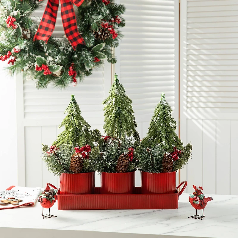Glitzhome® 21" Christmas Metal Potted Triple Trees Centerpiece